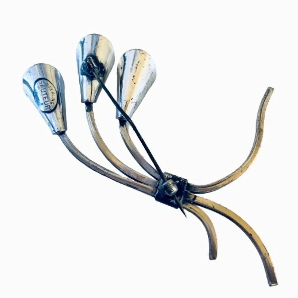 RENOIR Sauteur Vintage Brooch Sterling Silver Calla Lily Pin Signed Modernist